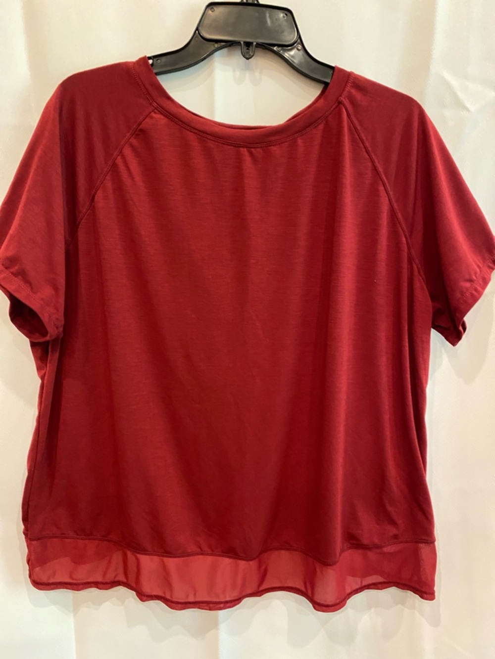 Avia Crimson Red Short Sleeve Layered-Hem Tee with Criss Cross Back
